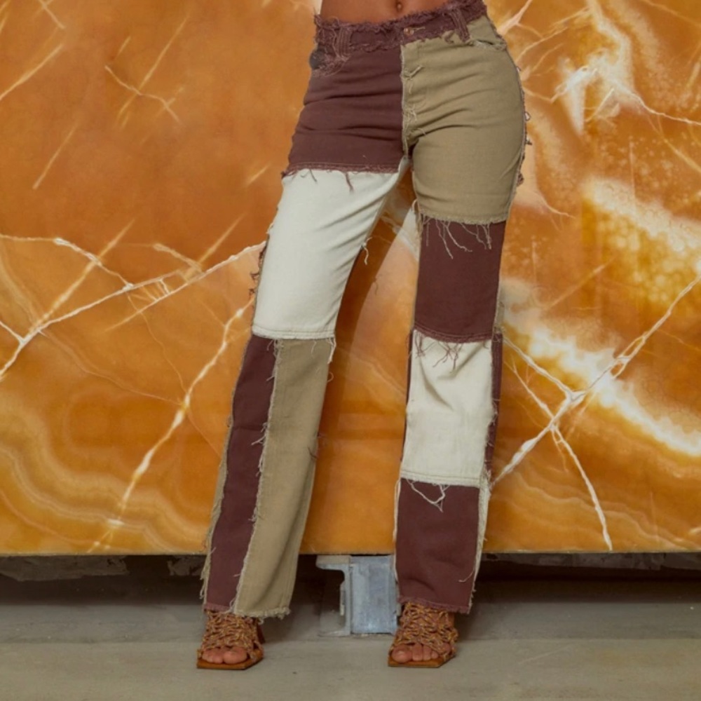 JadedIn London Brown Patchwork Denim Jeans